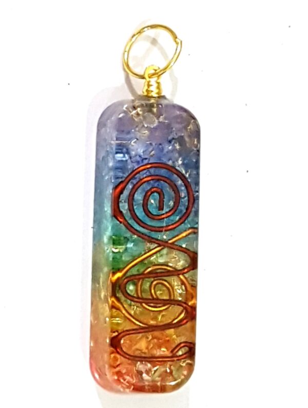 4X Orgone Pendants, Tourmaline Selenite, 7 Chakra Layered Pendant, Mix 7 chakra Pendant, Gold Copper Chakra Chip Pendant, healing, Reiki - Image 11