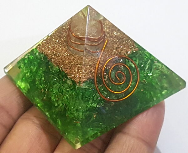Peridot Orgone Energy 50mm Pyramid EMF Protection Reiki Chakra Meditation