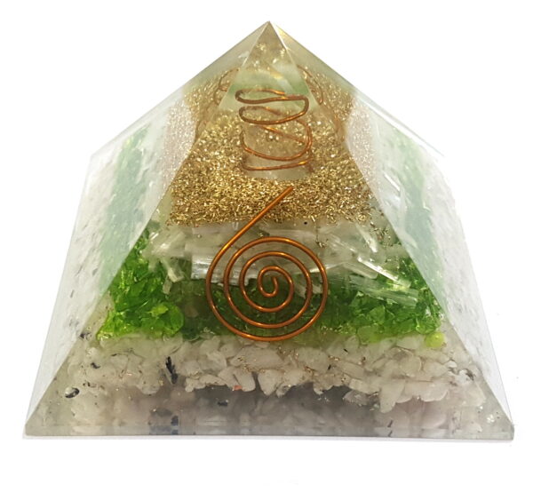 Peridot Rainbow moonstone & Selenite Crystal Orgonite Pyramid orgone crystals - Image 7