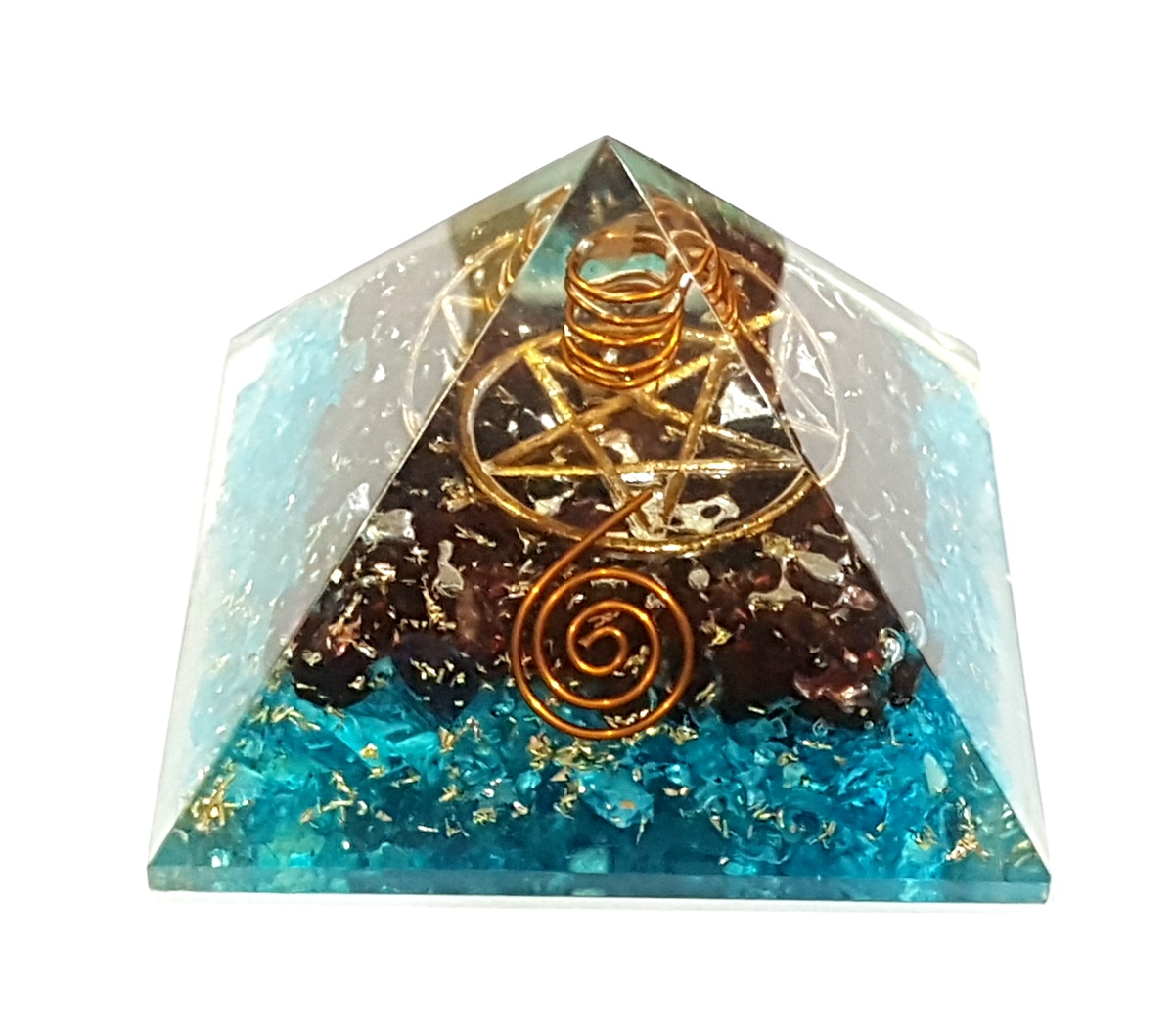 Blue Crystal & Garnet Combination Orgone Pyramid Heart Chakra Pyramid aura