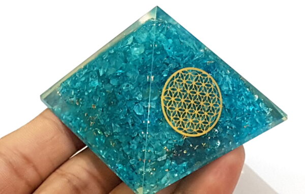 Flower of life blue crystal orgone pyramid