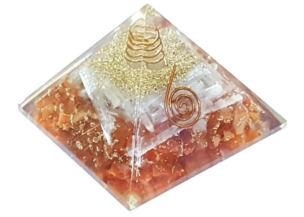 Selenite & Carnelian Super Combination Orgone Pyramid
