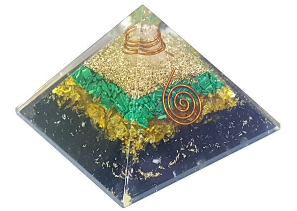 Malachite Tourmaline & Citrine Chips Orgone Pyramid, Health Wealth Peace Prosperity Orgonite Pyramid - Image 2