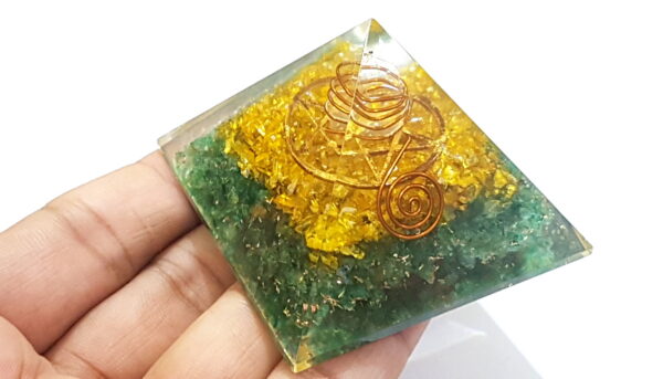 Heart Chakra Symbol Healing Stones Green Aventurine & Citrine Combination Orgone Pyramid - Image 5