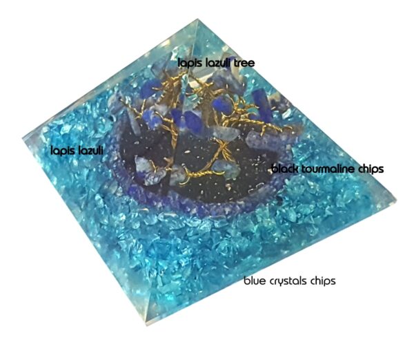 Humming Bird Healing Orgone Metaphysical Pyramid, Lapis Lazuli Tree of Life Orgone Pyramid, Tourmaline Pyramid,Blue Crystal Orgone Pyramid - Image 4