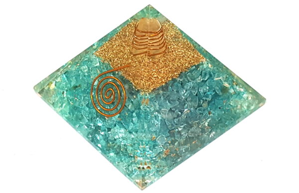 Blue Crystal Quartz Golden Copper Shrinks Healing Orgone Pyramid, EMF Protection, Chakra Balancing Pyramid, Reiki Chakra Meditation - Image 5