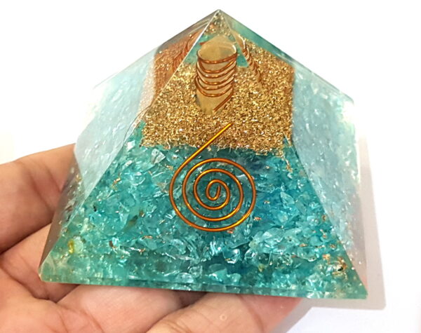 Blue Crystal Quartz Golden Copper Shrinks Healing Orgone Pyramid, EMF Protection, Chakra Balancing Pyramid, Reiki Chakra Meditation - Image 2