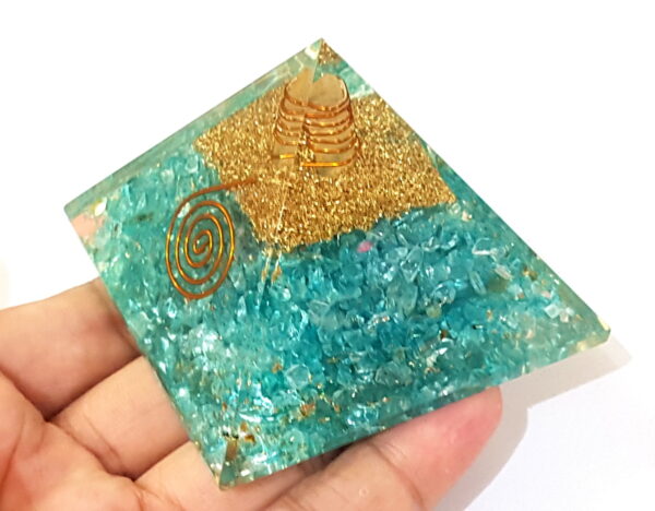 Blue Crystal Quartz Golden Copper Shrinks Healing Orgone Pyramid, EMF Protection, Chakra Balancing Pyramid, Reiki Chakra Meditation - Image 3