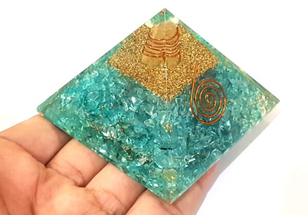 Blue Crystal Quartz Golden Copper Shrinks Healing Orgone Pyramid, EMF Protection, Chakra Balancing Pyramid, Reiki Chakra Meditation - Image 7