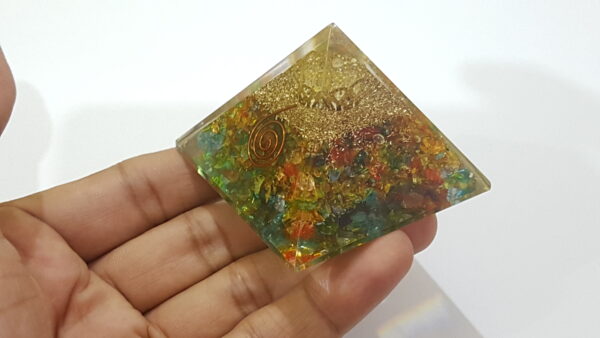 Multi Color Dyed Chakra Crystal Chips Beautiful Crown Orgone Pyramid, Orgone Pyramid, Reiki Crystal, Gift for Loved Ones, 50mm Unique Piece - Image 5