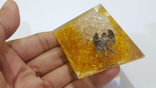 Angel Protection Yellow Crystal Chips & Pure Natural White Clear Crystal Orgone Pyramid,Healing Reiki Meditation,Chakra Balancing 2 Pyramids - Image 8