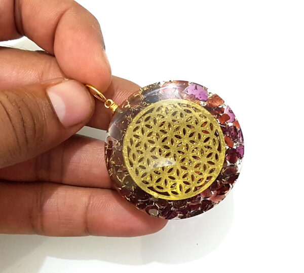 Garnet Flower of Life Orgone Pendant, Serenity Passion Pendant , Orgone Chakra Balancing & Reboosting Metabolism Pendant,Velvet Pouch Cord - Image 5