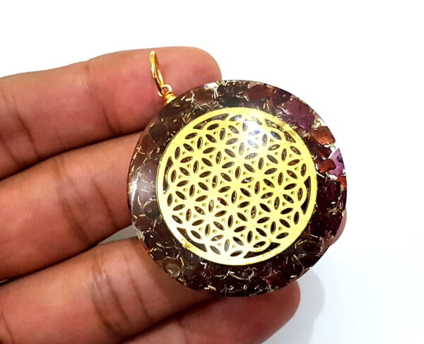Garnet Flower of Life Orgone Pendant, Serenity Passion Pendant , Orgone Chakra Balancing & Reboosting Metabolism Pendant,Velvet Pouch Cord