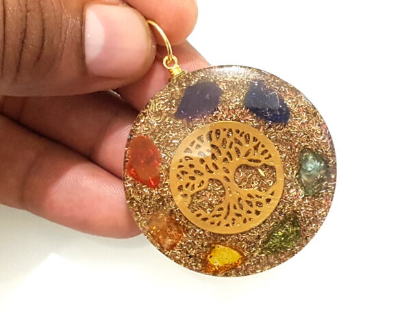 Tree of Life Chakra Chips Orgone Pendant Reiki Crystal Healing Metaphysical Pendant, Healing Chakra Crystal Pendant Cord, Beautiful Gift - Image 4