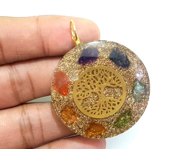 Tree of Life Chakra Chips Orgone Pendant Reiki Crystal Healing Metaphysical Pendant, Healing Chakra Crystal Pendant Cord, Beautiful Gift - Image 3