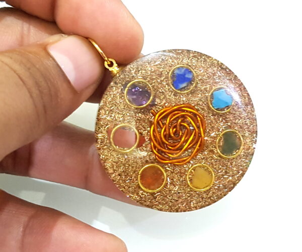 Orgone 7 Chakra Pendant, amethyst,lapislazuli,turquoise,green aventurine,yellow aventurine,carnelian, jasper, 2 way protection pendant - Image 2