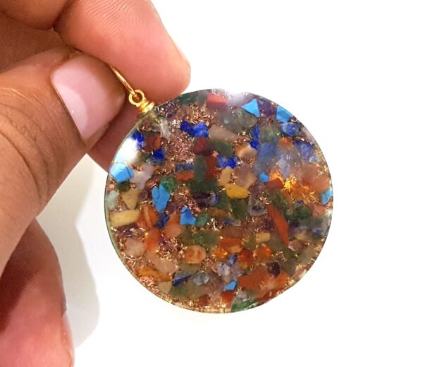 Orgone 7 Chakra Pendant, amethyst,lapislazuli,turquoise,green aventurine,yellow aventurine,carnelian, jasper, 2 way protection pendant - Image 3