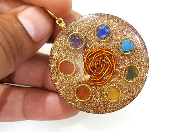 Orgone 7 Chakra Pendant, amethyst,lapislazuli,turquoise,green aventurine,yellow aventurine,carnelian, jasper, 2 way protection pendant - Image 4