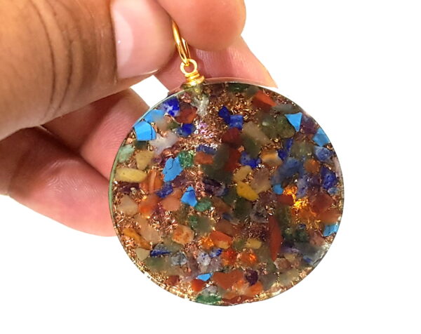 Orgone 7 Chakra Pendant, amethyst,lapislazuli,turquoise,green aventurine,yellow aventurine,carnelian, jasper, 2 way protection pendant - Image 8
