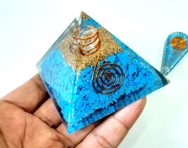 Piezo Energy Blue Halo Turquoise Combo of Orgone Pyramid & Pendant - Image 2