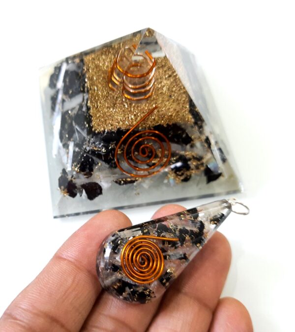 EMF Protection orgonite Orgone pyramid & pendant Combo, Tourmaline & Selenite natural stone chips - Image 4