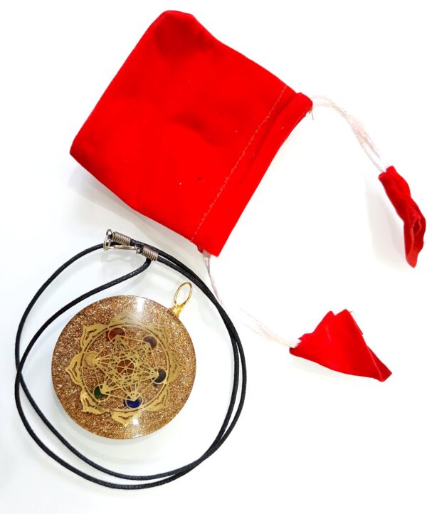 7 Chakra Metatron Cube EMF Protection 5G Protection Orgone 7 Chakra Pendant, Cord Velvet Pouch, Healing Metaphysical 7 Chakra Pendant - Image 2