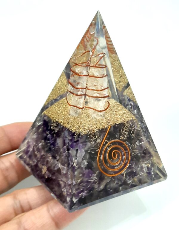 Big Natural Amethyst Orgone Pyramid, Reiki Crystal Chakra Stone, natural crystal point, 5G Protection Pyramid, EMF Protection Chakra Stone - Image 7