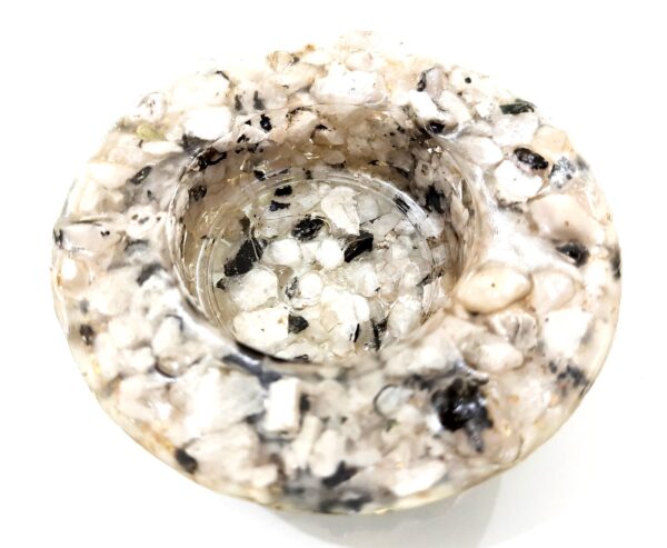 White Rainbow Moonstone Healing Chakra Orgone Candle Holder, Orgone, Meditation Reiki Healing Spiritual Protection Aura Energy Stone Holder - Image 5