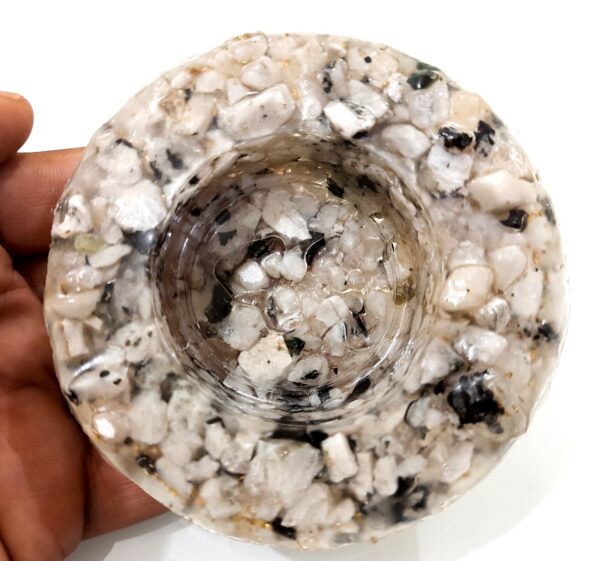 White Rainbow Moonstone Healing Chakra Orgone Candle Holder, Orgone, Meditation Reiki Healing Spiritual Protection Aura Energy Stone Holder - Image 6