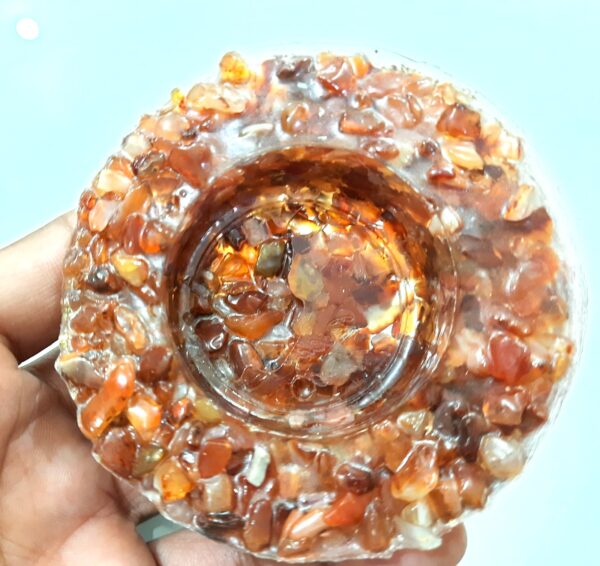 Candle Holder New Orgone Healing Crystal Carnelian Chips Chakra Orgone Candle Light Holder, Aura Energy Light Love Emits Positive Vibes - Image 4