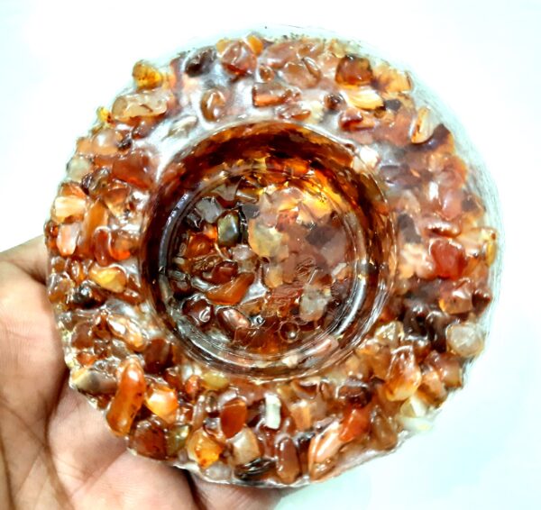 Candle Holder New Orgone Healing Crystal Carnelian Chips Chakra Orgone Candle Light Holder, Aura Energy Light Love Emits Positive Vibes - Image 6