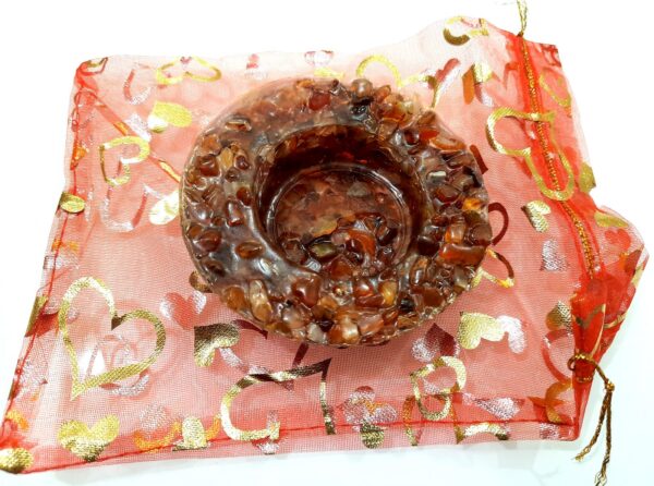 Candle Holder New Orgone Healing Crystal Carnelian Chips Chakra Orgone Candle Light Holder, Aura Energy Light Love Emits Positive Vibes
