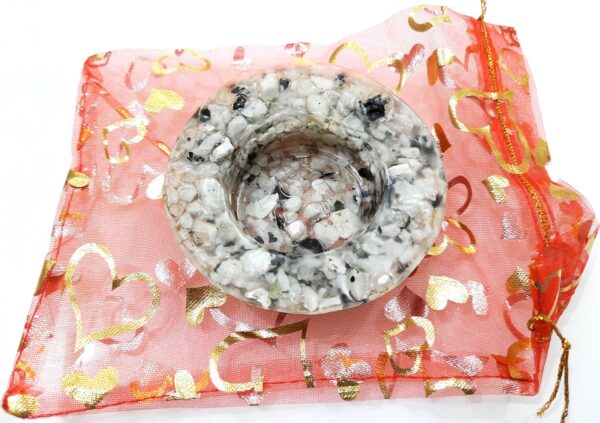 White Rainbow Moonstone Healing Chakra Orgone Candle Holder, Orgone, Meditation Reiki Healing Spiritual Protection Aura Energy Stone Holder