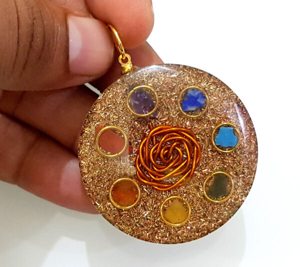 Orgone 7 Chakra Pendant, amethyst,lapislazuli,turquoise,green aventurine,yellow aventurine,carnelian, jasper, 2 way protection pendant