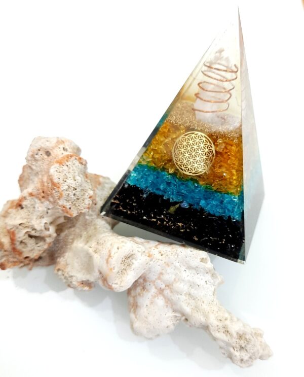 Citrine Black tourmaline & blue Crystal Aura Cleansing Protection Orgone Pyramid