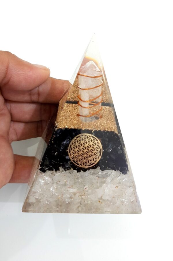 Black tourmaline and crystal Super Combination EMF protection pyramid - Image 4