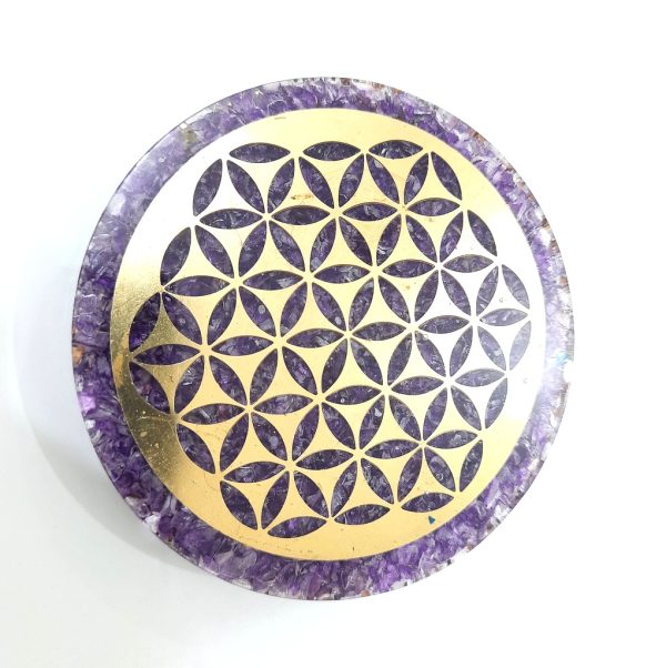 Agate coaster natural amethyst stone copper flower of life coaster - Image 2