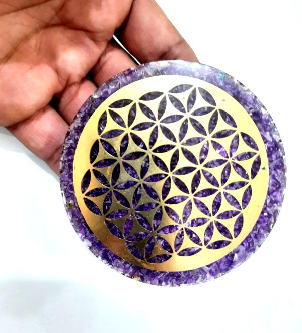 Agate coaster natural amethyst stone copper flower of life coaster