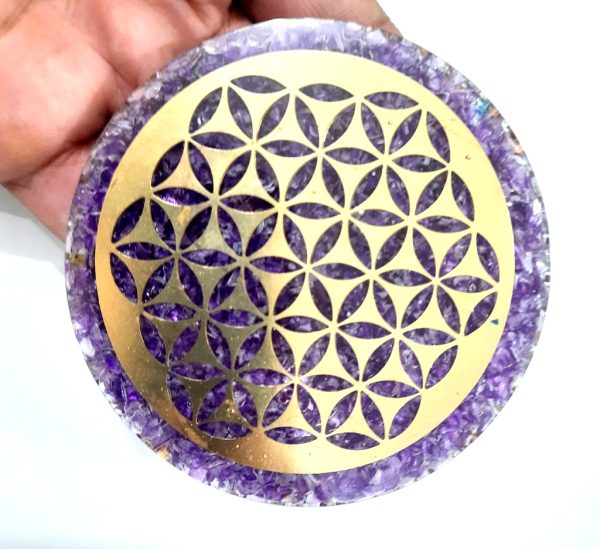 Agate coaster natural amethyst stone copper flower of life coaster - Image 5