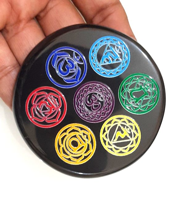 Black Tourmaline Reiki Signs Embossed Coaster with Wooden Box