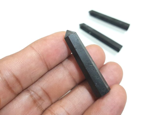 black tourmaline natural wand 6 faceted set of 7 chakra point wand - Image 6