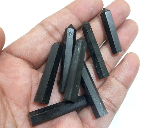 black tourmaline natural wand 6 faceted set of 7 chakra point wand - Image 7