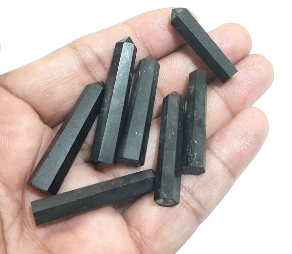 black tourmaline natural wand 6 faceted set of 7 chakra point wand - Image 8