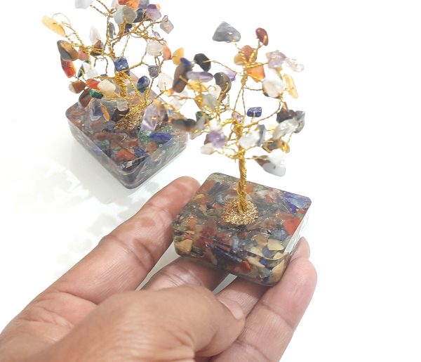 Orgone base small 7 chakra tree 2-2.5 inches Chakra Chips agate 7 Chakra Tree