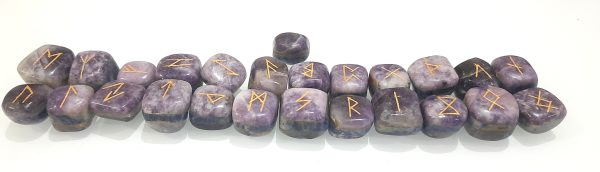 3 LAYERED BONDED LEPIDOLITE SODALITE AMETHYST RUNE SET OF 25 STONES,ENGRAVED SET - Image 3