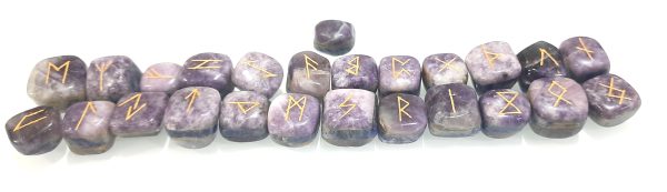 3 LAYERED BONDED LEPIDOLITE SODALITE AMETHYST RUNE SET OF 25 STONES,ENGRAVED SET - Image 6