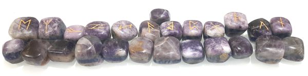3 LAYERED BONDED LEPIDOLITE SODALITE AMETHYST RUNE SET OF 25 STONES,ENGRAVED SET