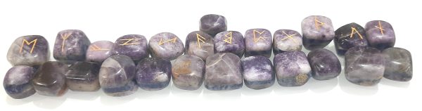 3 LAYERED BONDED LEPIDOLITE SODALITE AMETHYST RUNE SET OF 25 STONES,ENGRAVED SET - Image 10